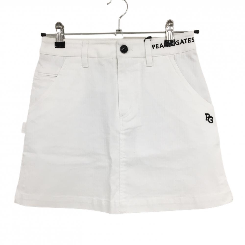 【新品】パーリーゲイツ スカート 白×黒 織生地 ロゴ刺しゅう レディース 00(XS) ゴルフウェア PEARLY GATES