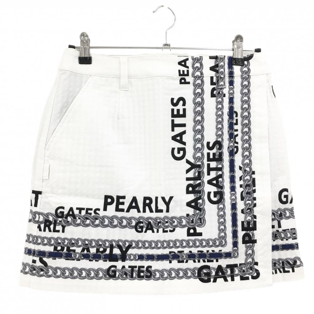 【新品】パーリーゲイツ スカート 白×グレー チェーン柄 織生地 レディース 1(M) ゴルフウェア PEARLY GATES