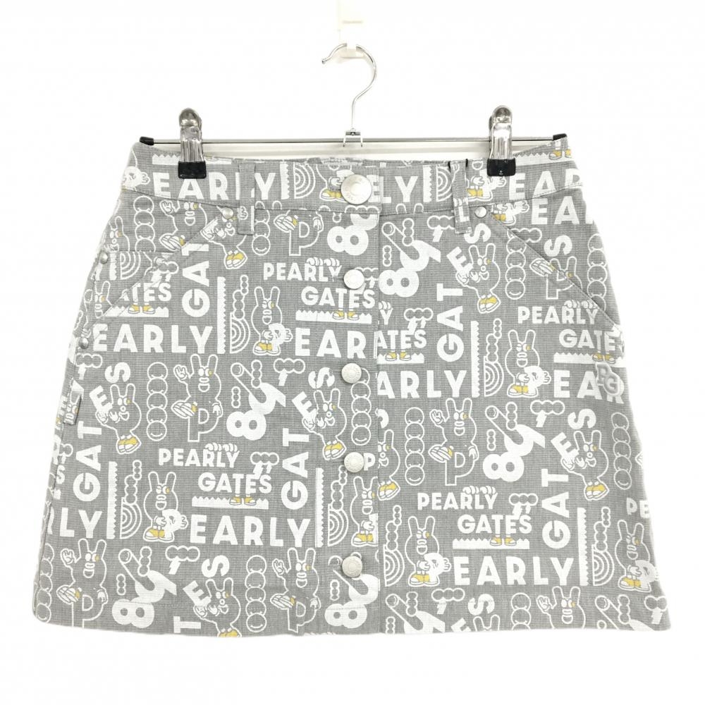 【新品】パーリーゲイツ スカート グレー×白 ロゴ総柄 どうしちゃったPG レディース 1(M) ゴルフウェア PEARLY GATES