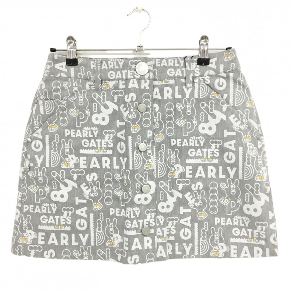 【新品】パーリーゲイツ スカート グレー×白 ロゴ総柄 どうしちゃったPG  レディース 1(M) ゴルフウェア PEARLY GATES