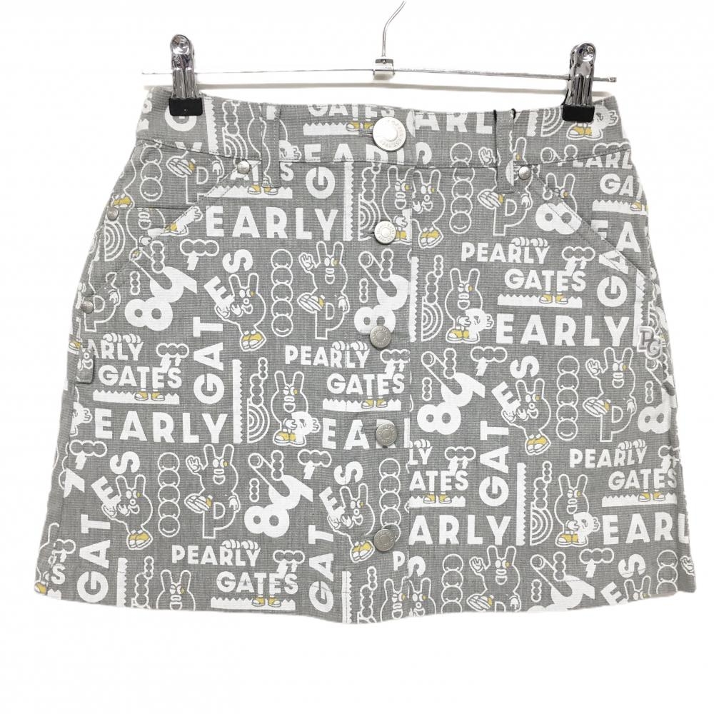【新品】パーリーゲイツ スカート グレー×白 ロゴ総柄 どうしちゃったPG  レディース 0(S) ゴルフウェア PEARLY GATES