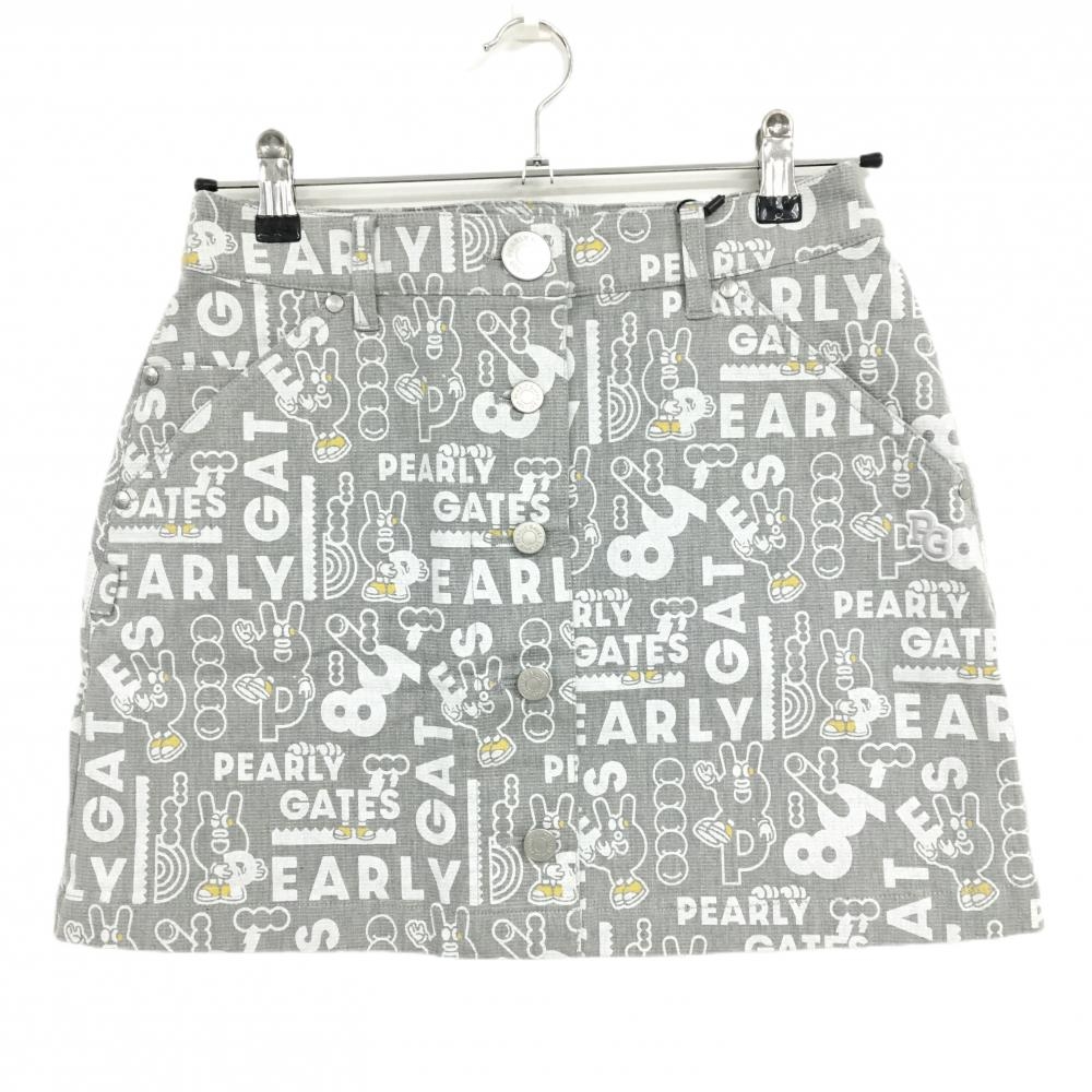 【新品】パーリーゲイツ スカート グレー×白 ロゴ総柄 どうしちゃったPG  レディース 0(S) ゴルフウェア PEARLY GATES