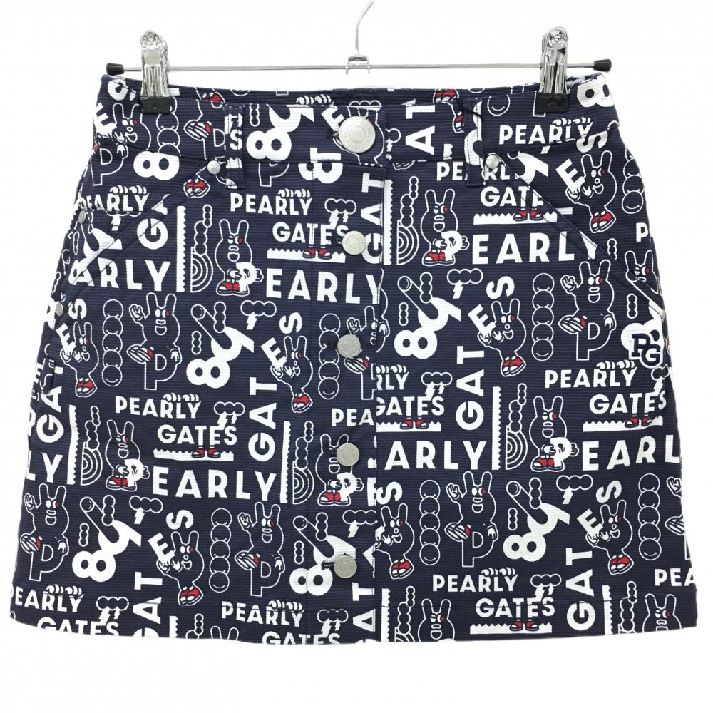 【新品】パーリーゲイツ スカート ネイビー×白 ロゴ総柄 どうしちゃったPG  レディース 1(M) ゴルフウェア PEARLY GATES