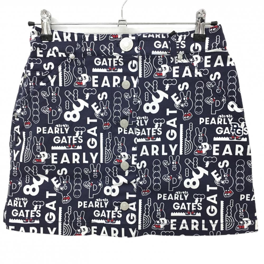 【新品】パーリーゲイツ スカート ネイビー×白 ロゴ総柄 どうしちゃったPG  レディース 1(M) ゴルフウェア PEARLY GATES