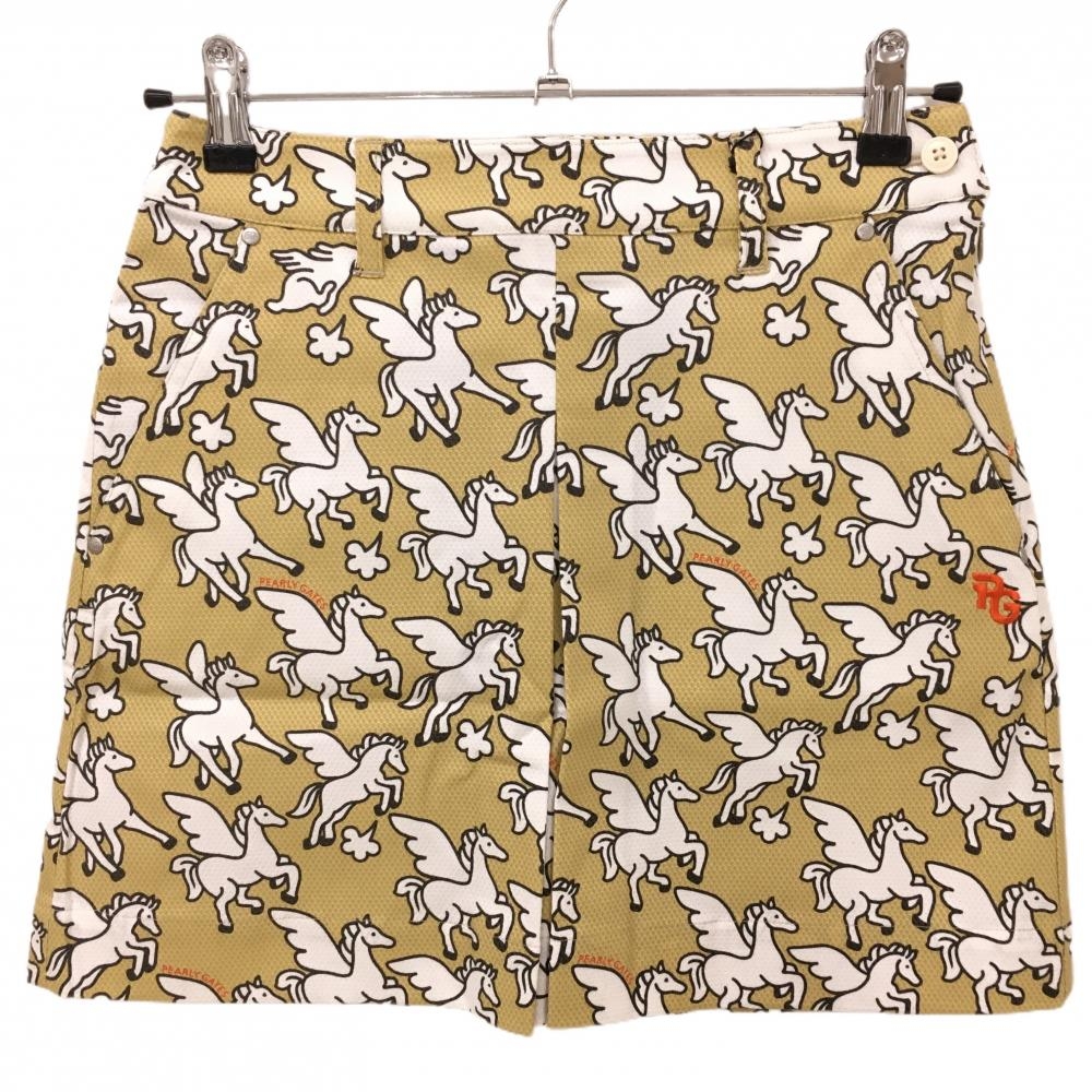 【新品】パーリーゲイツ スカート ベージュ系×白 ペガサス柄 ロゴオレンジ レディース 0(S) ゴルフウェア PEARLY GATES