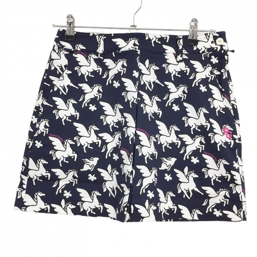 【新品】パーリーゲイツ スカート ネイビー×白 ペガサス柄 ロゴピンク レディース 0(S) ゴルフウェア PEARLY GATES