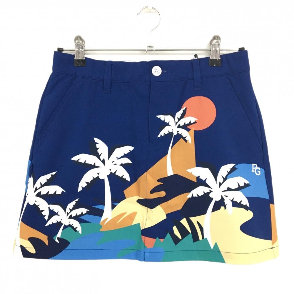 【新品】パーリーゲイツ スカート ネイビー×マルチカラー ヤシの木柄 ロゴ刺しゅう レディース 1(M) ゴルフウェア PEARLY GATES