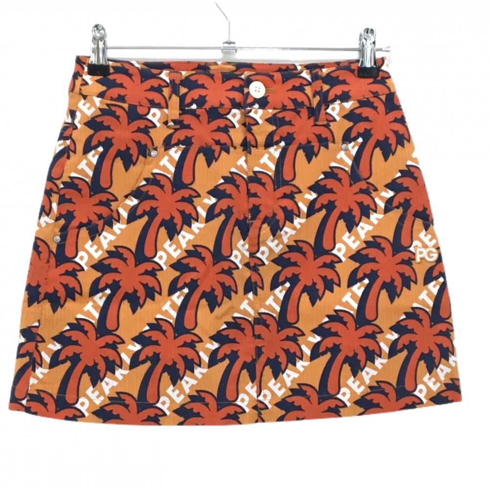 【新品】パーリーゲイツ スカート オレンジ×ネイビー ヤシの木柄 サッカー生地 接触冷感 レディース 00(XS) ゴルフウェア PEARLY GATES