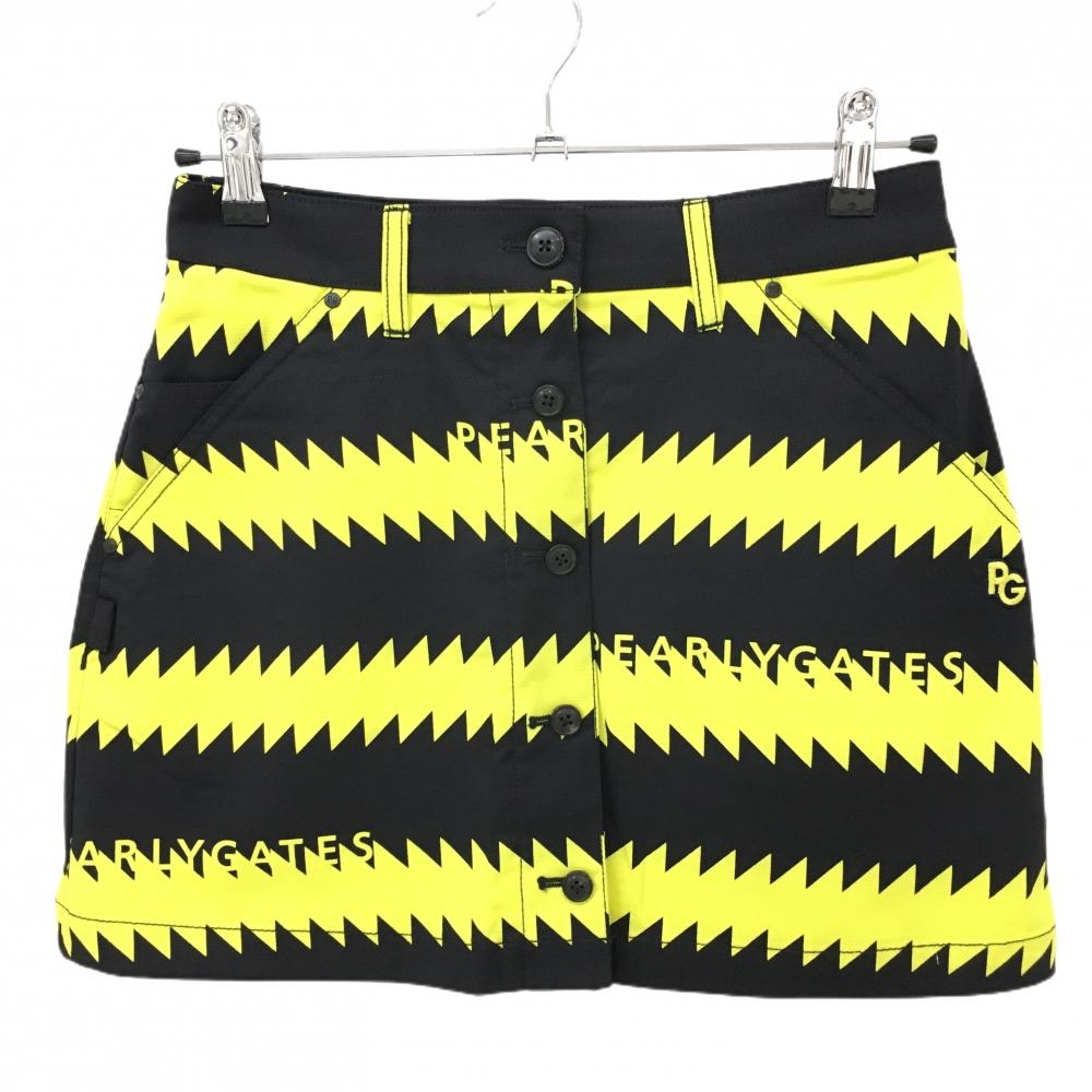 【新品】パーリーゲイツ スカート 黒×イエロー ギザギザボーダー フロントフェイクボタン レディース 0(S) ゴルフウェア PEARLY GATES