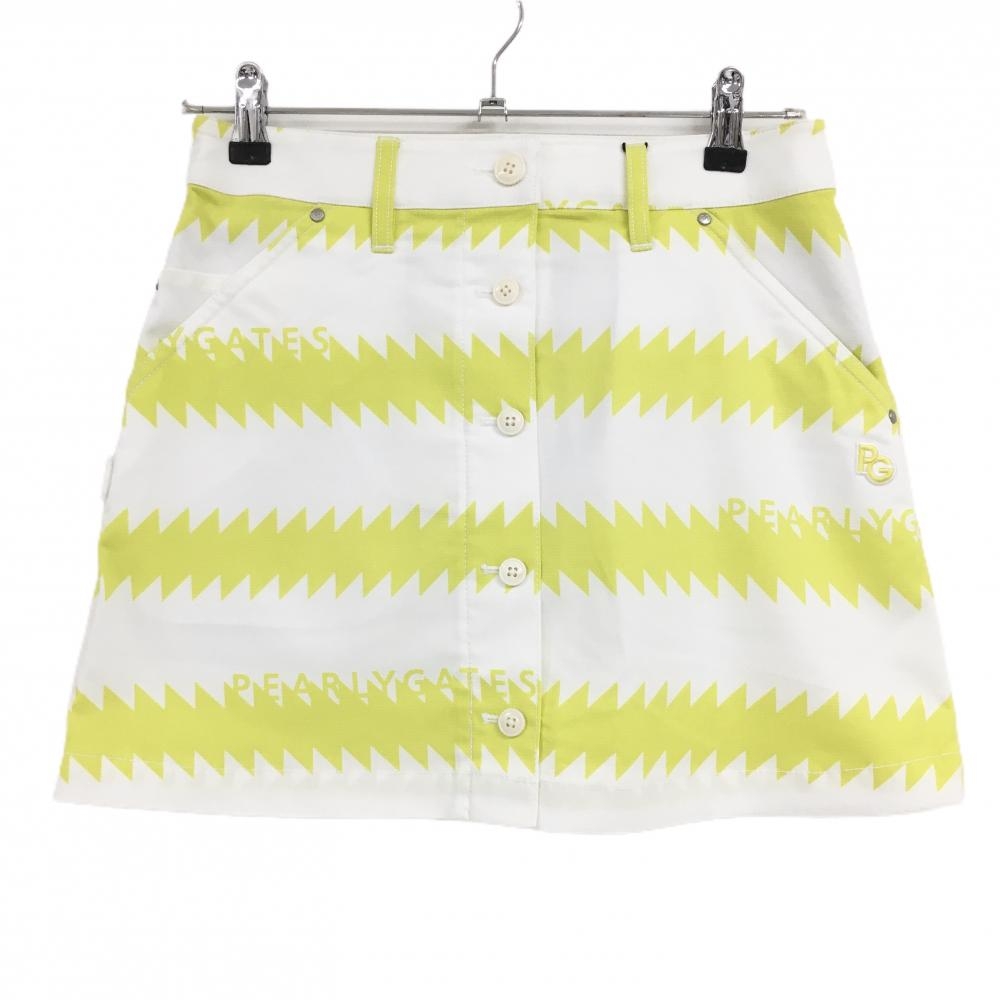 【新品】パーリーゲイツ スカート 白×イエロー ギザギザボーダー フロントフェイクボタン レディース 00(XS) ゴルフウェア PEARLY GATES