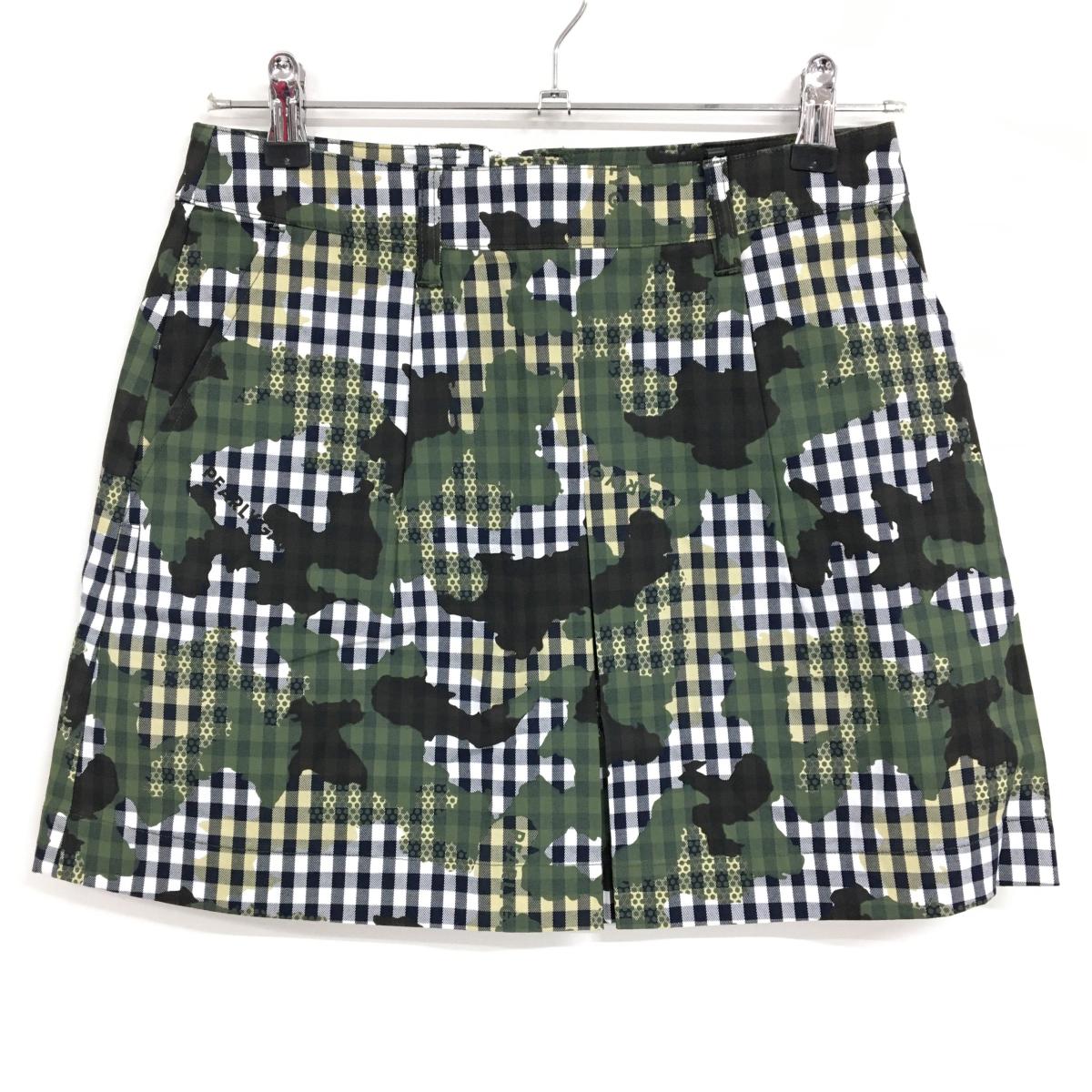 【新品】パーリーゲイツ スカート 白×カーキ チェック カモフラ調 迷彩  レディース 0(S) ゴルフウェア PEARLY GATES