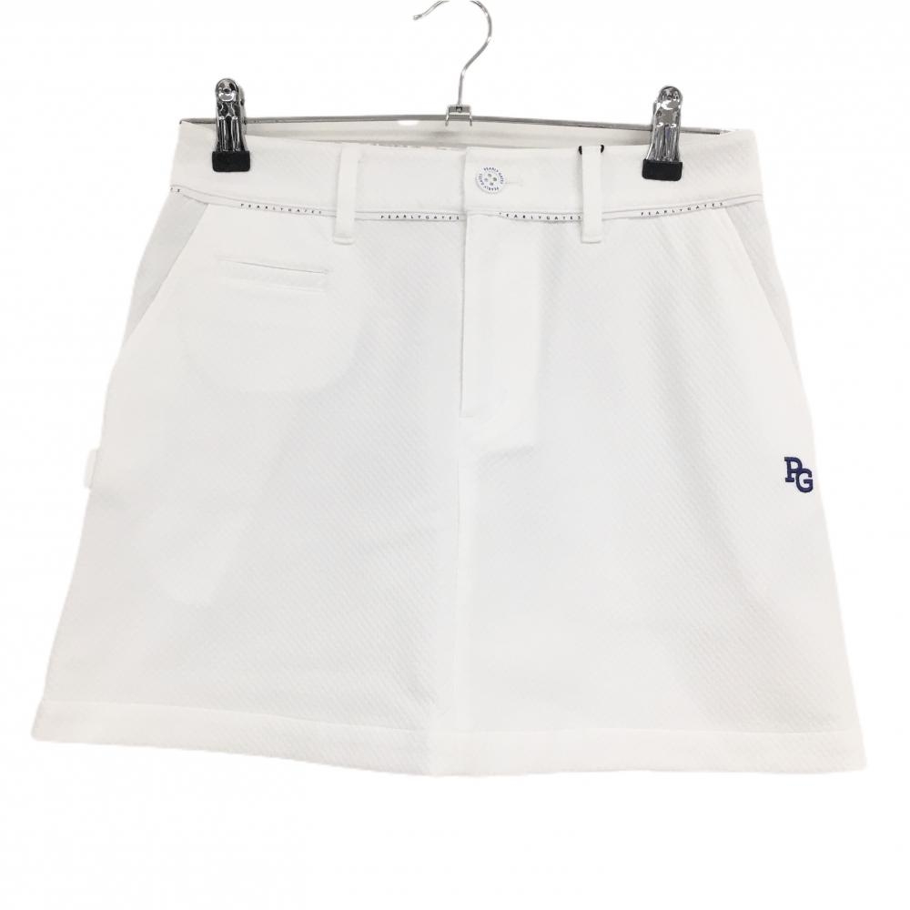 【新品】パーリーゲイツ スカート 白 ダイヤ柄織生地 ロゴブルー レディース 0(S) ゴルフウェア PEARLY GATES