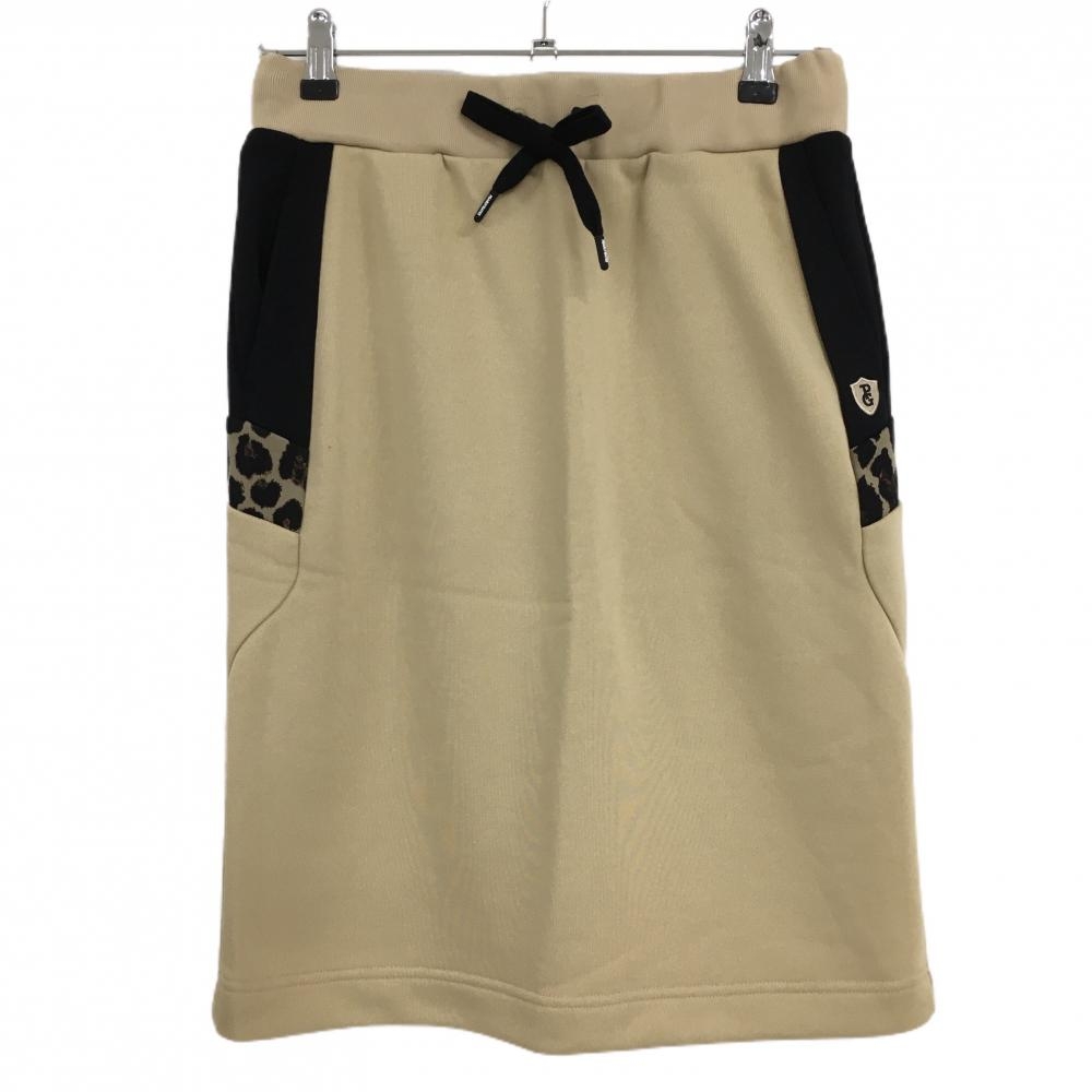 【新品】パーリーゲイツ スカート ベージュ×黒 一部レオパード柄 スウェット生地 ひざ丈  レディース 1(M) ゴルフウェア PEARLY GATES