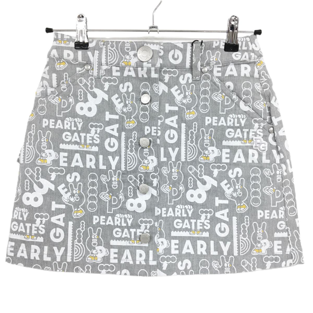 【新品】パーリーゲイツ スカート グレー×白 ロゴ総柄 どうしちゃったPG レディース 00 ゴルフウェア PEARLY GATES