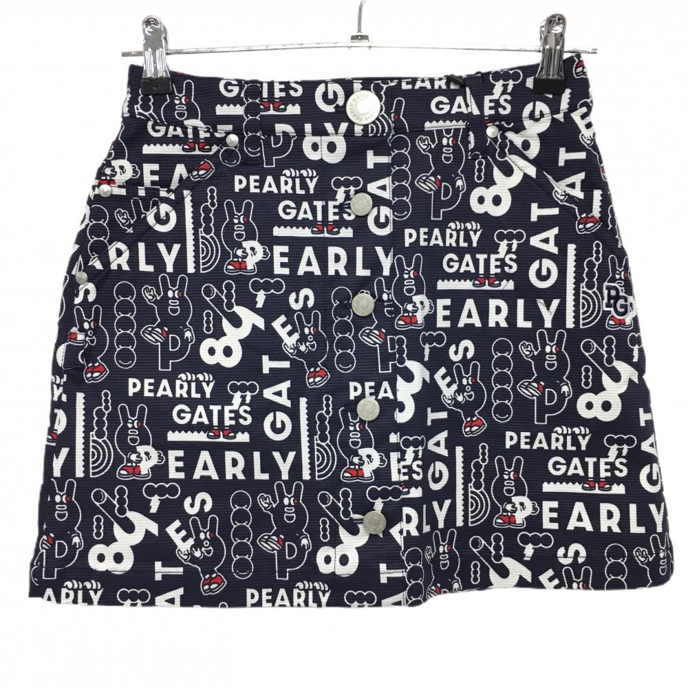 【新品】パーリーゲイツ スカート ネイビー×白 ロゴ総柄 どうしちゃったPG レディース 00(XS) ゴルフウェア PEARLY GATES
