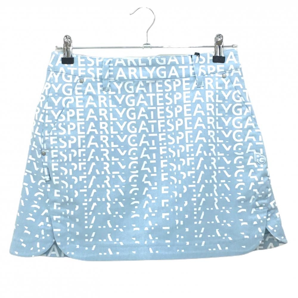 【新品】パーリーゲイツ スカート ライトブルー系×白 ロゴ総柄 ストレッチ バックファスナー レディース 0(S) ゴルフウェア PEARLY GATES