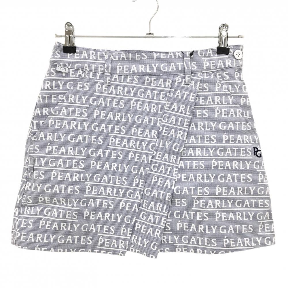 【新品】パーリーゲイツ スカート ブルーグレー×白 ロゴ総柄 ストレッチ サイドファスナー レディース 0(S) ゴルフウェア PEARLY GATES