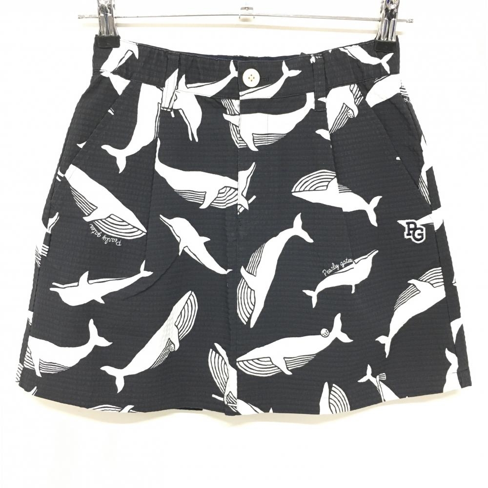 【新品】パーリーゲイツ スカート ネイビー×白 総柄 イルカ クジラ サッカー生地 レディース 00(XS) ゴルフウェア PEARLY GATES