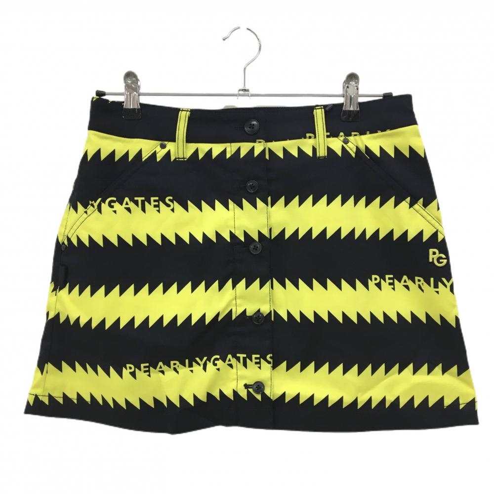 【新品】パーリーゲイツ スカート 黒×イエロー ギザギザボーダー フロントフェイクボタン レディース 1 ゴルフウェア PEARLY GATES