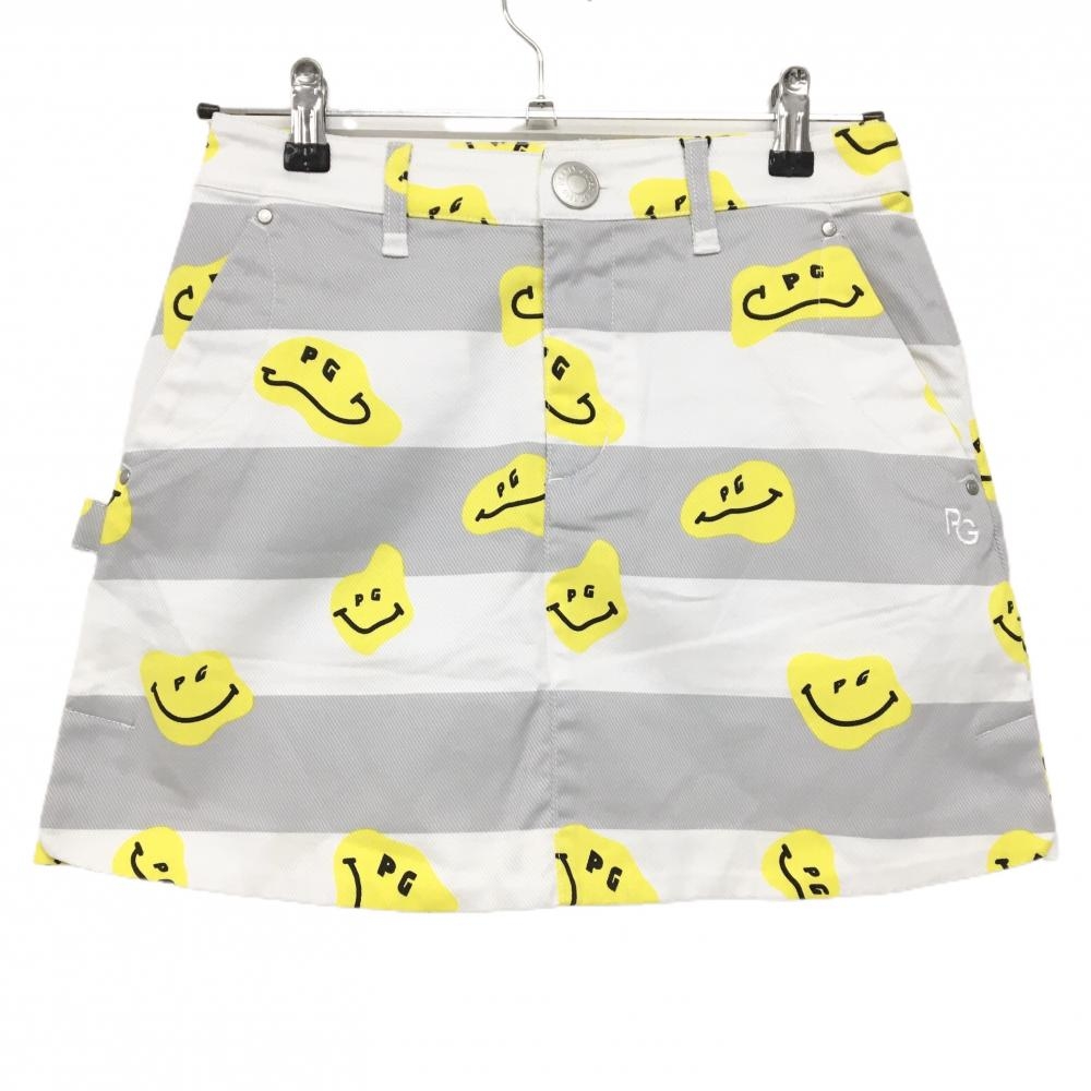 【新品】パーリーゲイツ スカート 白×グレー×イエロー TOKE NIKO ボーダー ロゴ刺しゅう レディース 0(S) ゴルフウェア PEARLY GATES