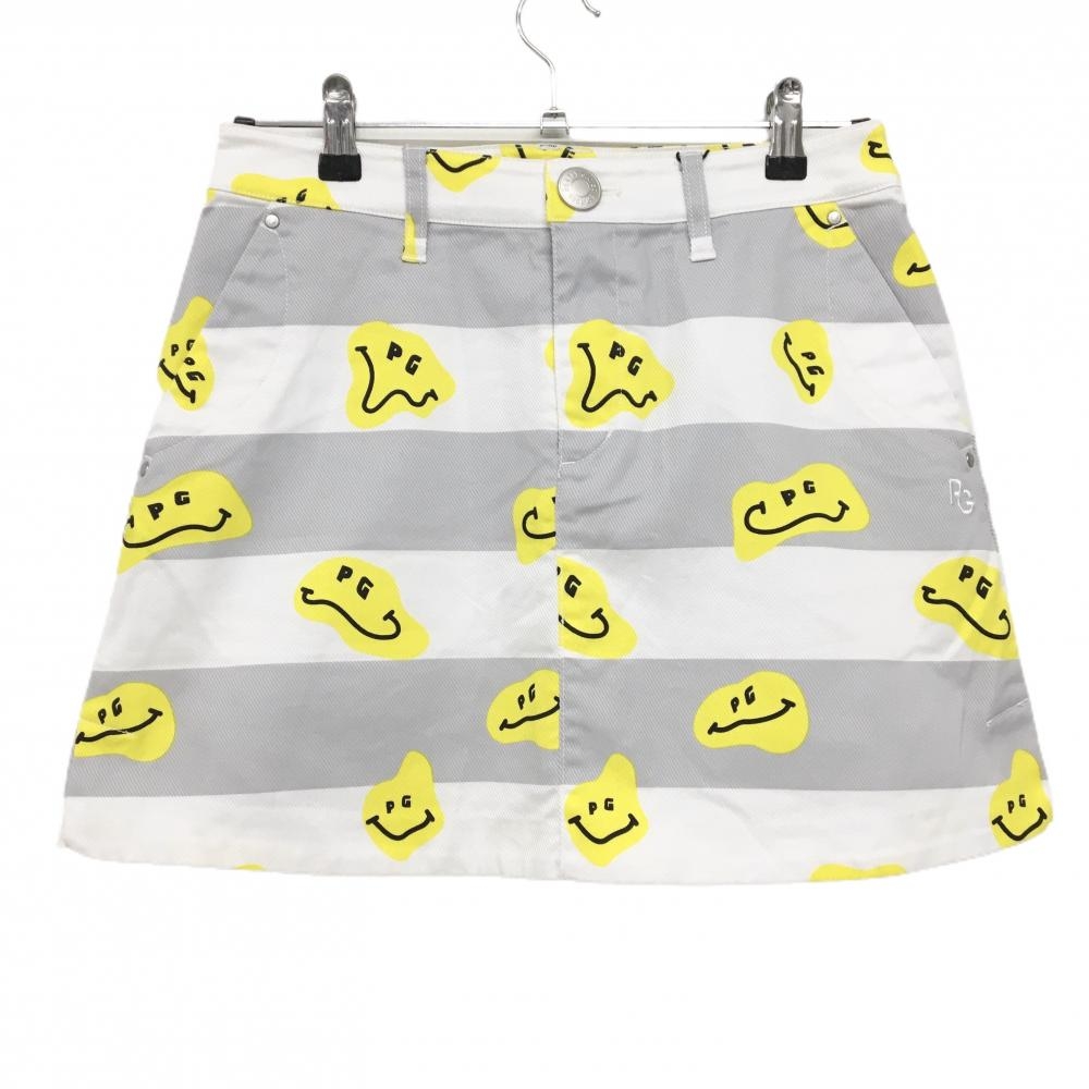【新品】パーリーゲイツ スカート 白×グレー×イエロー TOKE NIKO ボーダー ロゴ刺しゅう レディース 1(M) ゴルフウェア PEARLY GATES