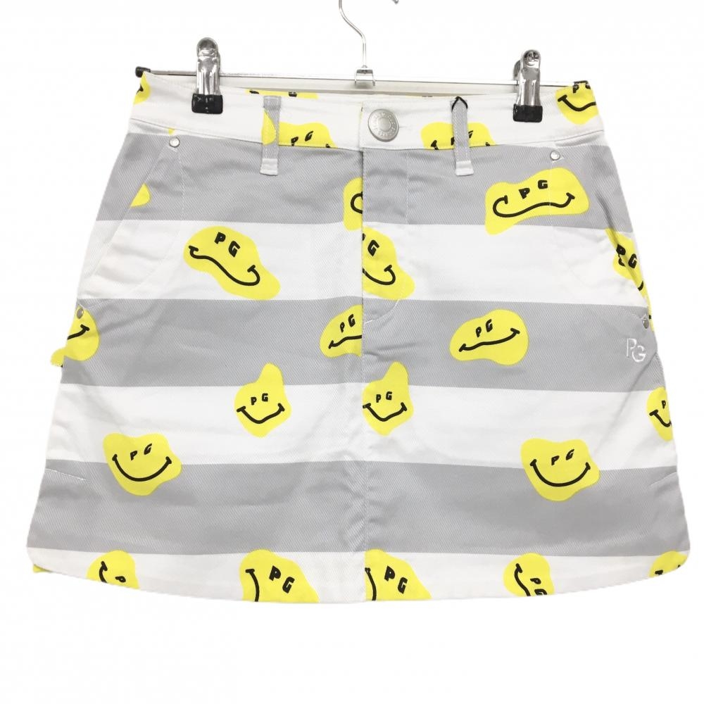 【新品】パーリーゲイツ スカート 白×グレー×イエロー TOKE NIKO ボーダー ロゴ刺しゅう レディース 0(S) ゴルフウェア PEARLY GATES