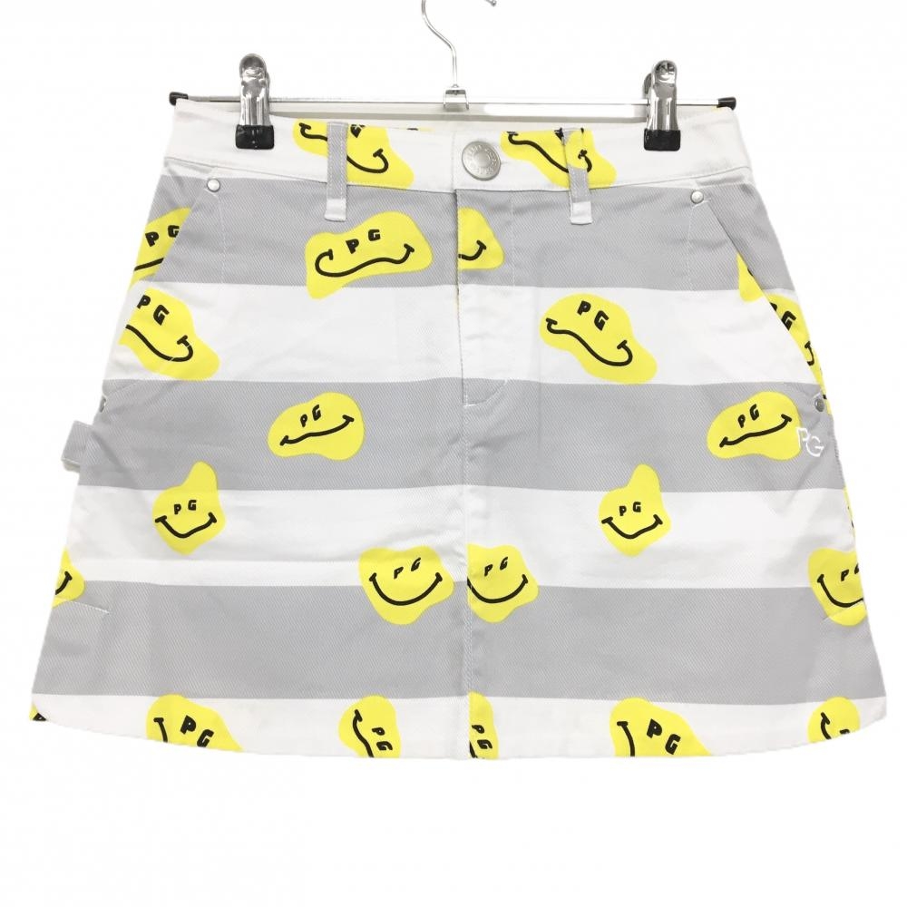 【新品】パーリーゲイツ スカート 白×グレー×イエロー TOKE NIKO ボーダー ロゴ刺しゅう レディース 0(S) ゴルフウェア PEARLY GATES