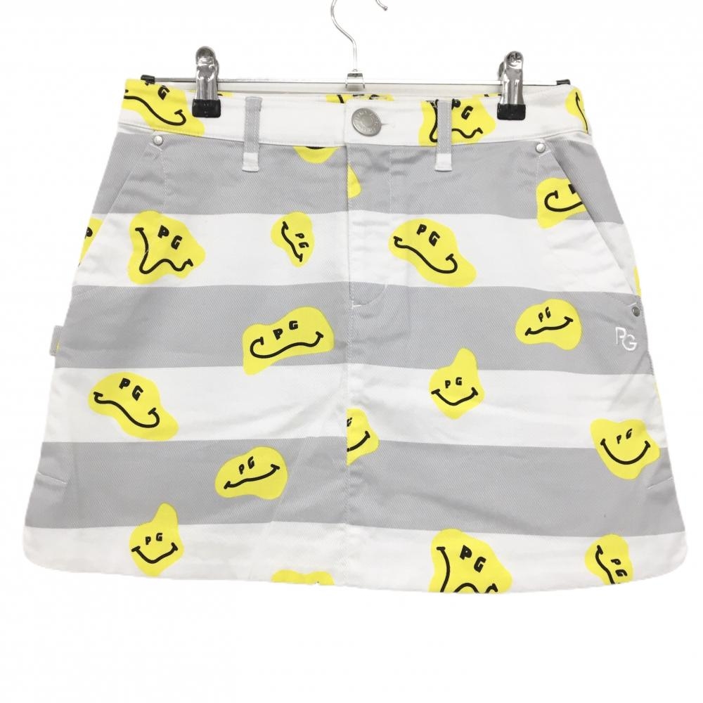 【新品】パーリーゲイツ スカート 白×グレー×イエロー TOKE NIKO ボーダー ロゴ刺しゅう レディース 1(M) ゴルフウェア PEARLY GATES