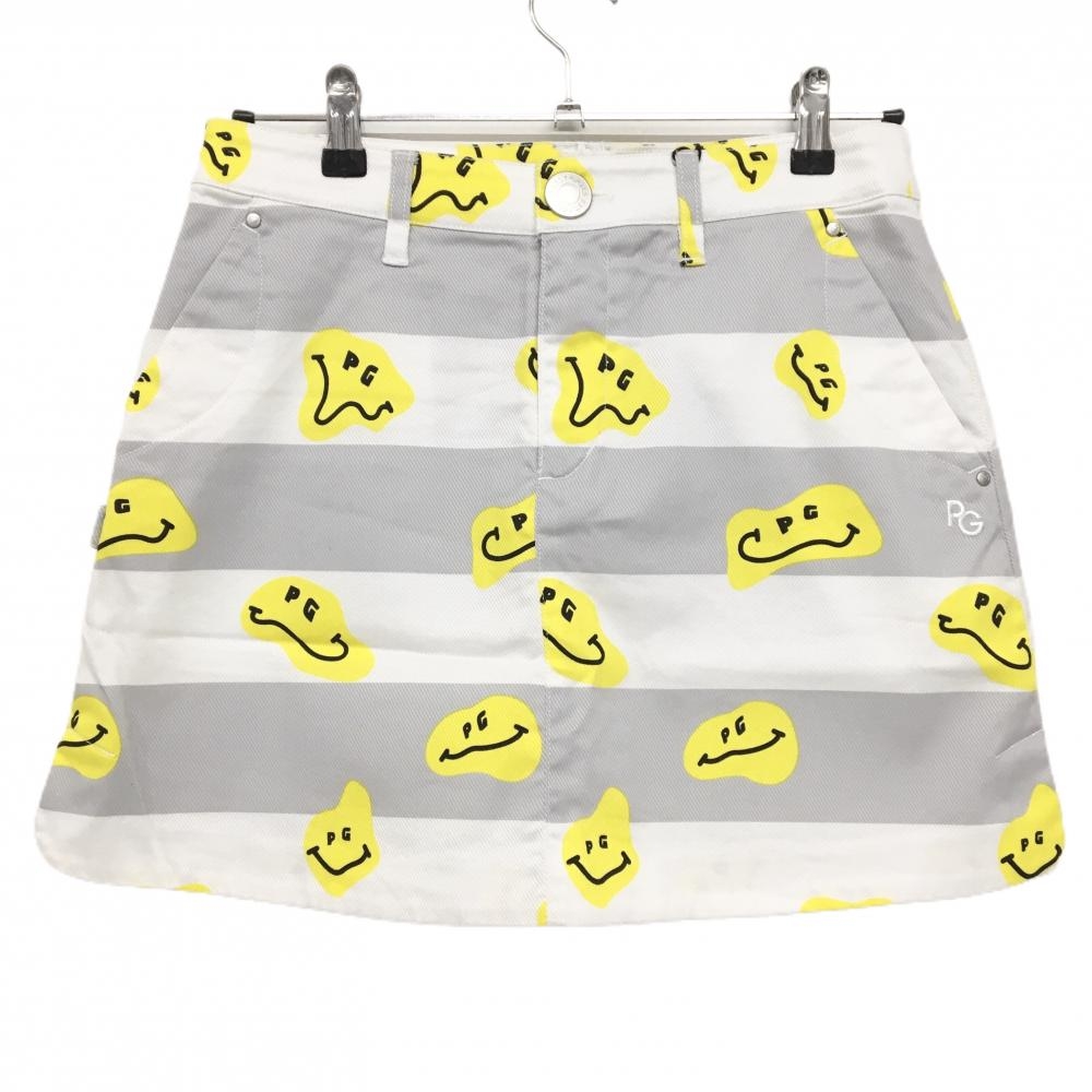 【新品】パーリーゲイツ スカート 白×グレー×イエロー TOKE NIKO ボーダー ロゴ刺しゅう レディース 1(M) ゴルフウェア PEARLY GATES