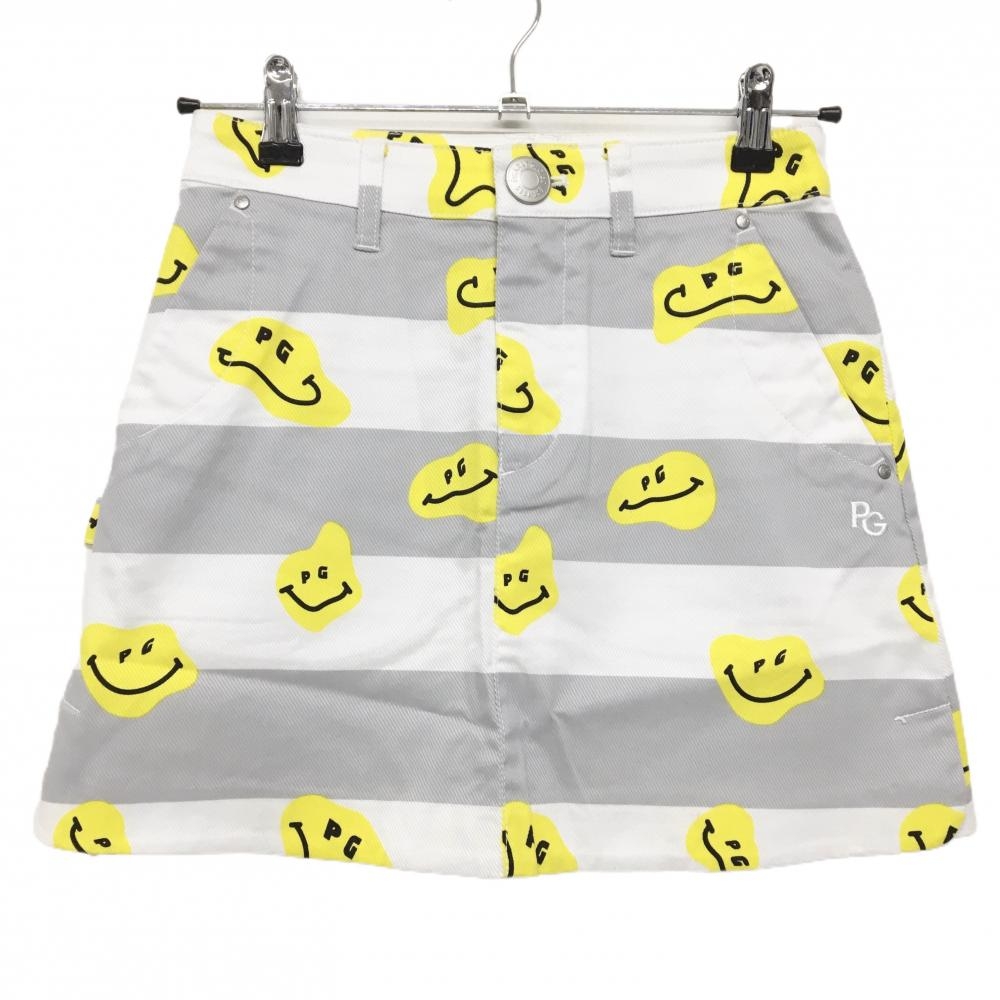 【新品】パーリーゲイツ スカート 白×グレー×イエロー TOKE NIKO ボーダー ロゴ刺しゅう レディース 00(XS) ゴルフウェア PEARLY GATES