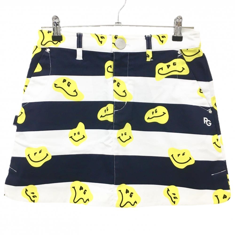 【新品】パーリーゲイツ スカート 白×ネイビー×イエロー TOKE NIKO ボーダー ロゴ刺しゅう レディース 1(M) ゴルフウェア PEARLY GATES