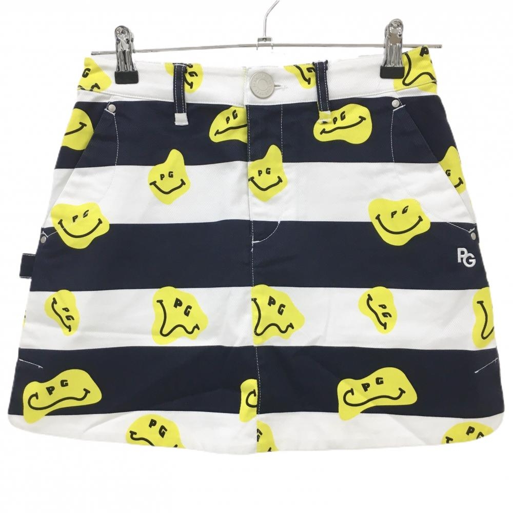 【新品】パーリーゲイツ スカート 白×ネイビー×イエロー TOKE NIKO ボーダー ロゴ刺しゅう レディース 0(S) ゴルフウェア PEARLY GATES