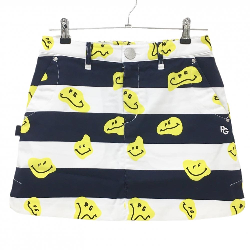【新品】パーリーゲイツ スカート 白×ネイビー×イエロー TOKE NIKO ボーダー ロゴ刺しゅう レディース 1(M) ゴルフウェア PEARLY GATES