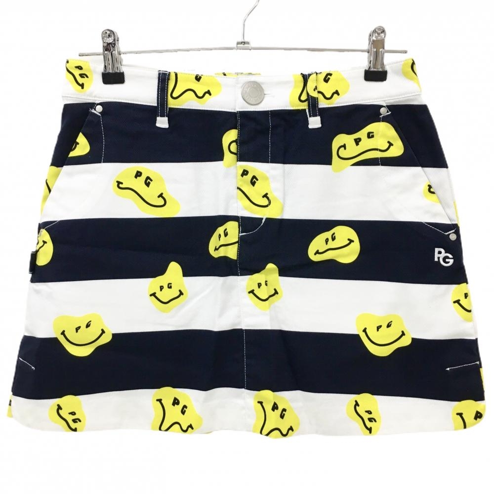 【新品】パーリーゲイツ スカート 白×ネイビー×イエロー TOKE NIKO ボーダー ロゴ刺しゅう レディース 1(M) ゴルフウェア PEARLY GATES