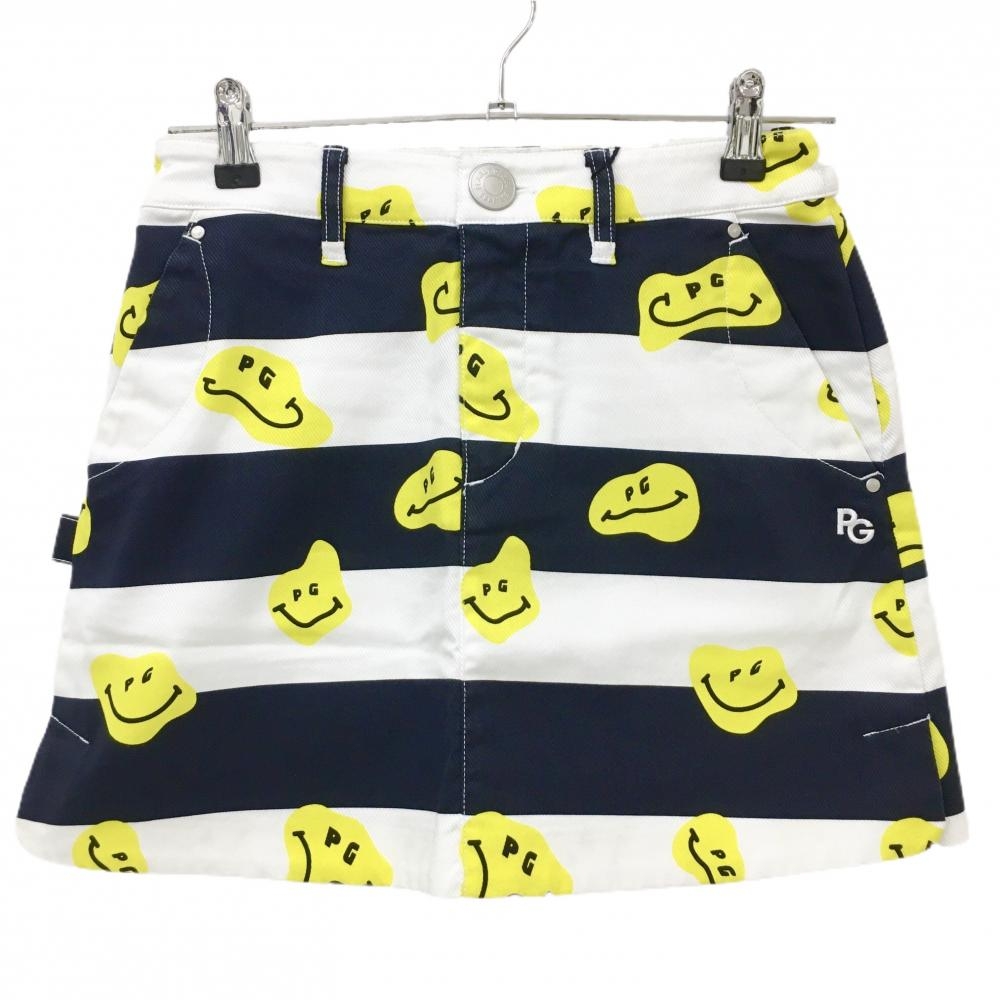 【新品】パーリーゲイツ スカート 白×ネイビー×イエロー TOKE NIKO ボーダー ロゴ刺しゅう レディース 0(S) ゴルフウェア PEARLY GATES