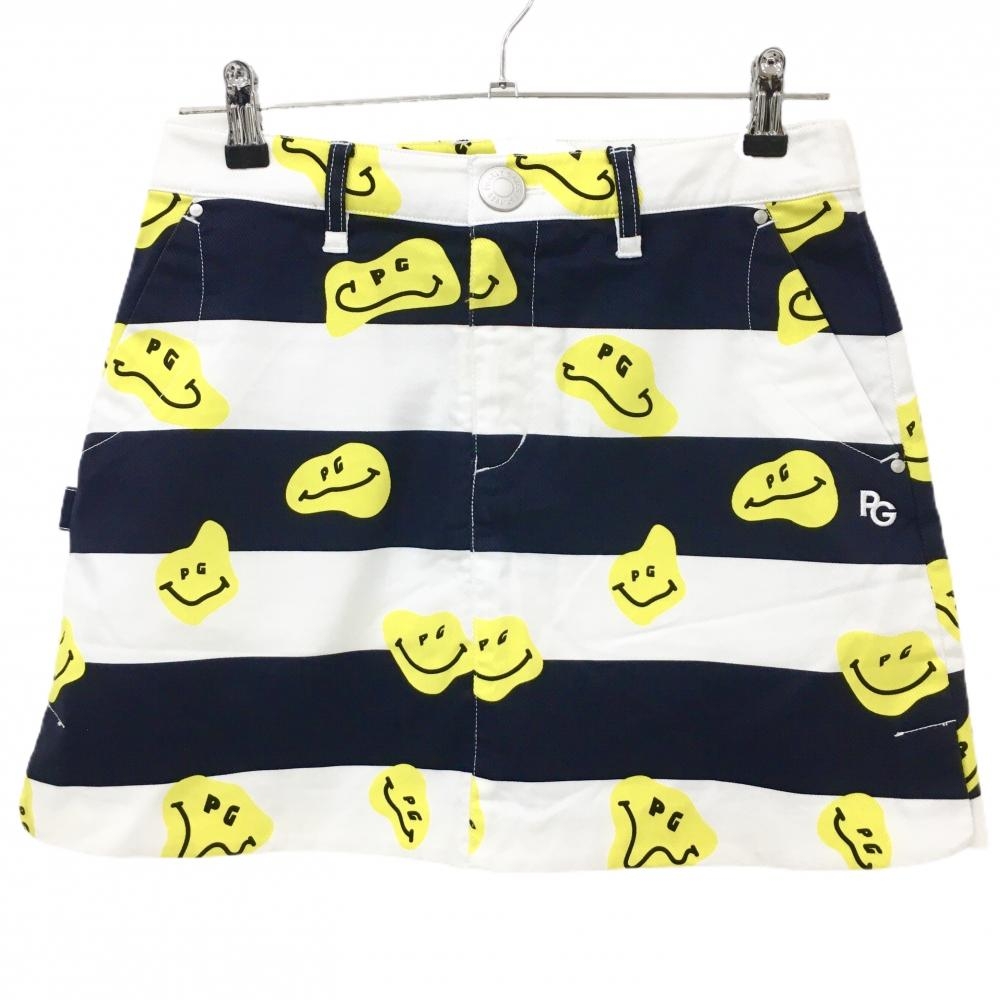 【新品】パーリーゲイツ スカート 白×ネイビー×イエロー TOKE NIKO ボーダー ロゴ刺しゅう レディース 1(M) ゴルフウェア PEARLY GATES