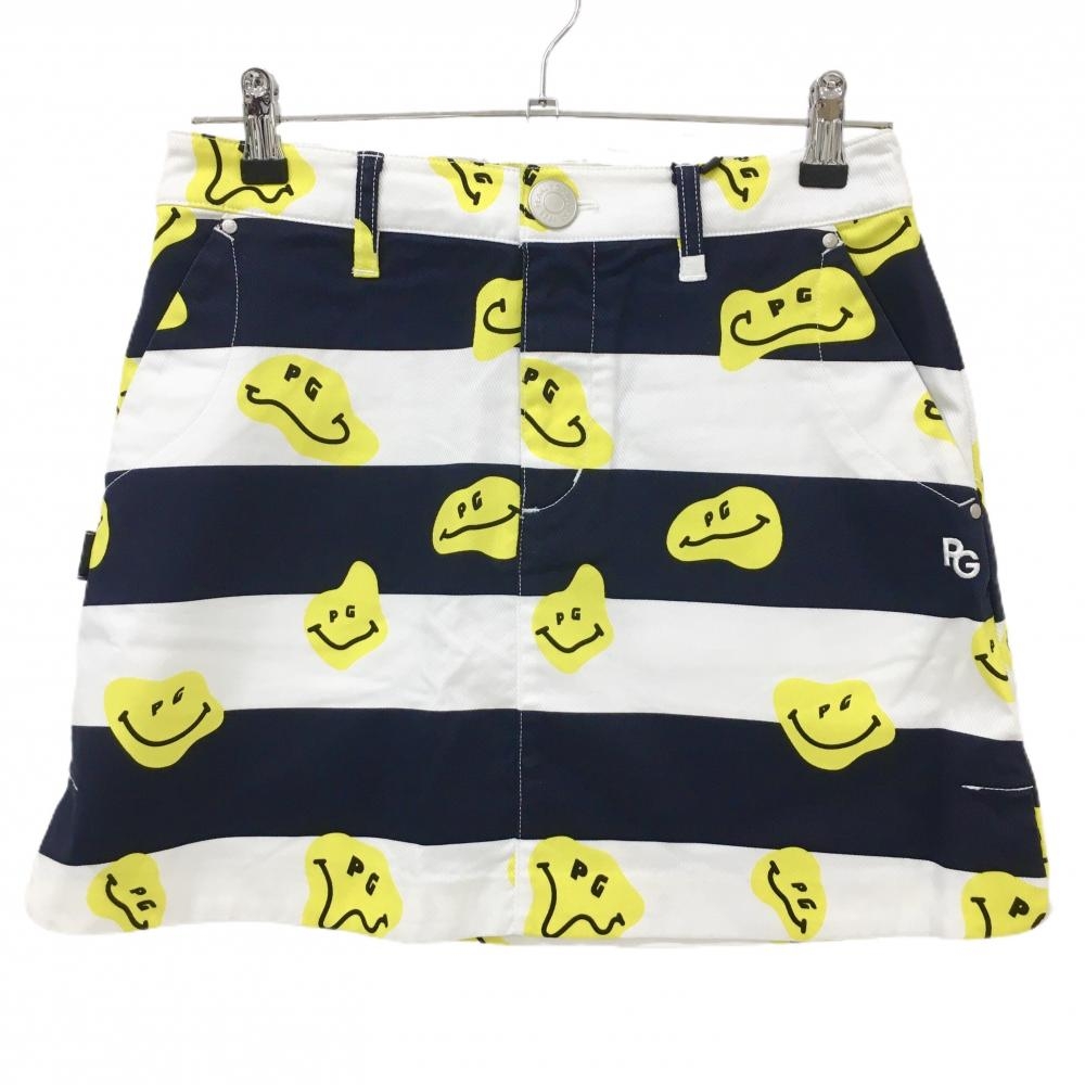 【新品】パーリーゲイツ スカート 白×ネイビー×イエロー TOKE NIKO ボーダー ロゴ刺しゅう レディース 1(M) ゴルフウェア PEARLY GATES