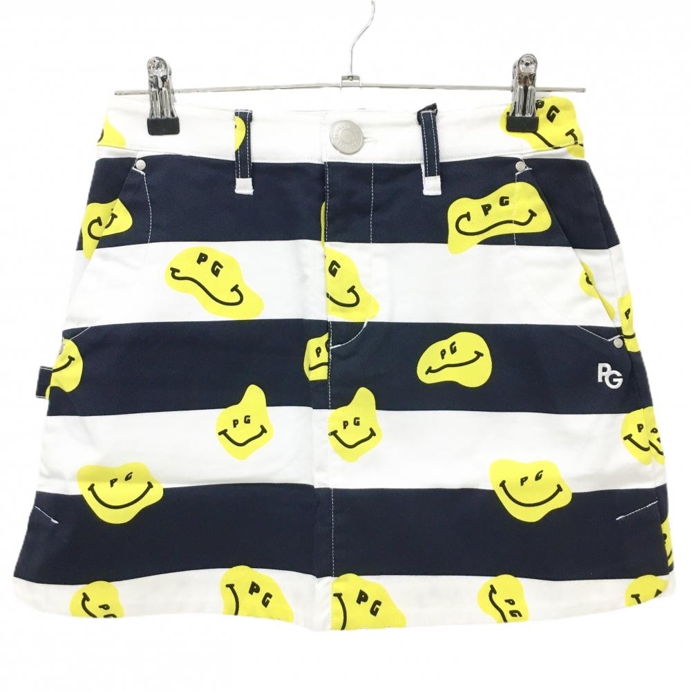 【新品】パーリーゲイツ スカート 白×ネイビー×イエロー TOKE NIKO ボーダー ロゴ刺しゅう レディース 0(S) ゴルフウェア PEARLY GATES