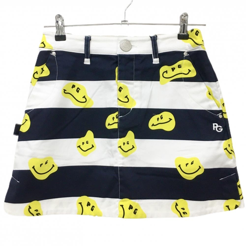 【新品】パーリーゲイツ スカート 白×ネイビー×イエロー TOKE NIKO ボーダー ロゴ刺しゅう レディース 0(S) ゴルフウェア PEARLY GATES