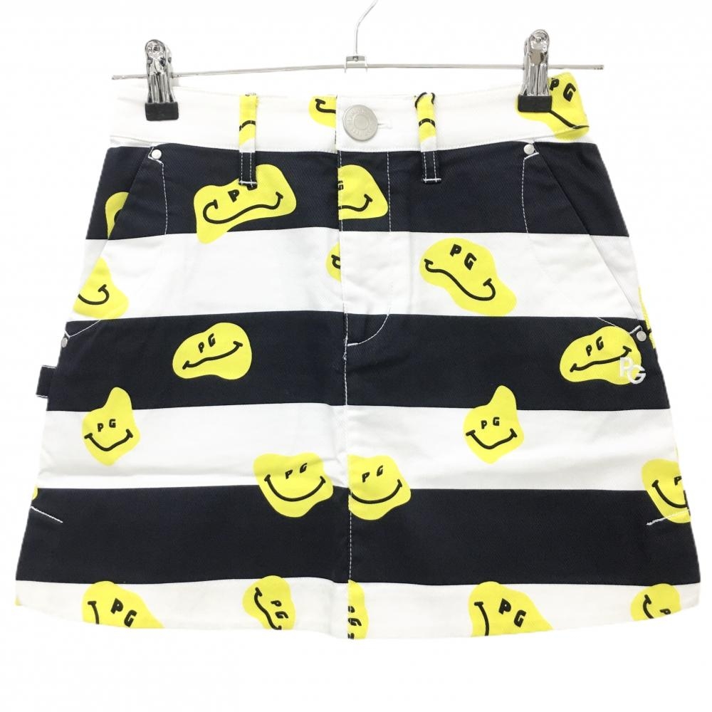 【新品】パーリーゲイツ スカート 白×ネイビー×イエロー TOKE NIKO ボーダー ロゴ刺しゅう レディース 00(XS) ゴルフウェア PEARLY GATES