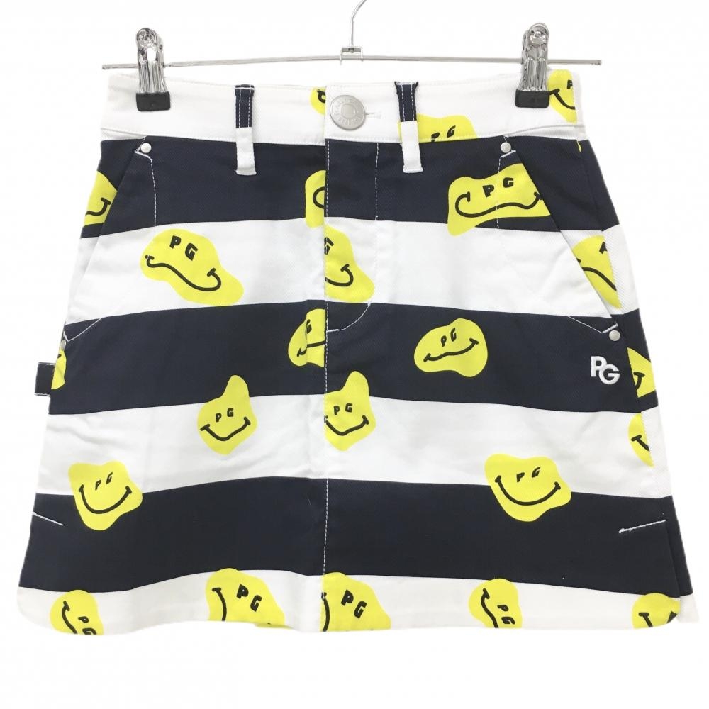 【新品】パーリーゲイツ スカート 白×ネイビー×イエロー TOKE NIKO ボーダー ロゴ刺しゅう レディース 00(XS) ゴルフウェア PEARLY GATES