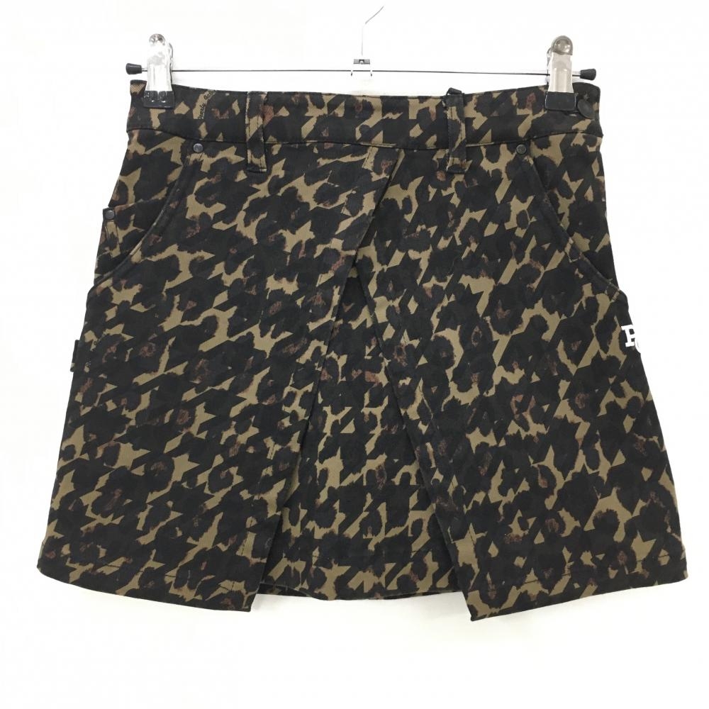 【新品】パーリーゲイツ スカート ベージュ×黒 千鳥柄 レオパード ストレッチ レディース 00(XS) ゴルフウェア PEARLY GATES