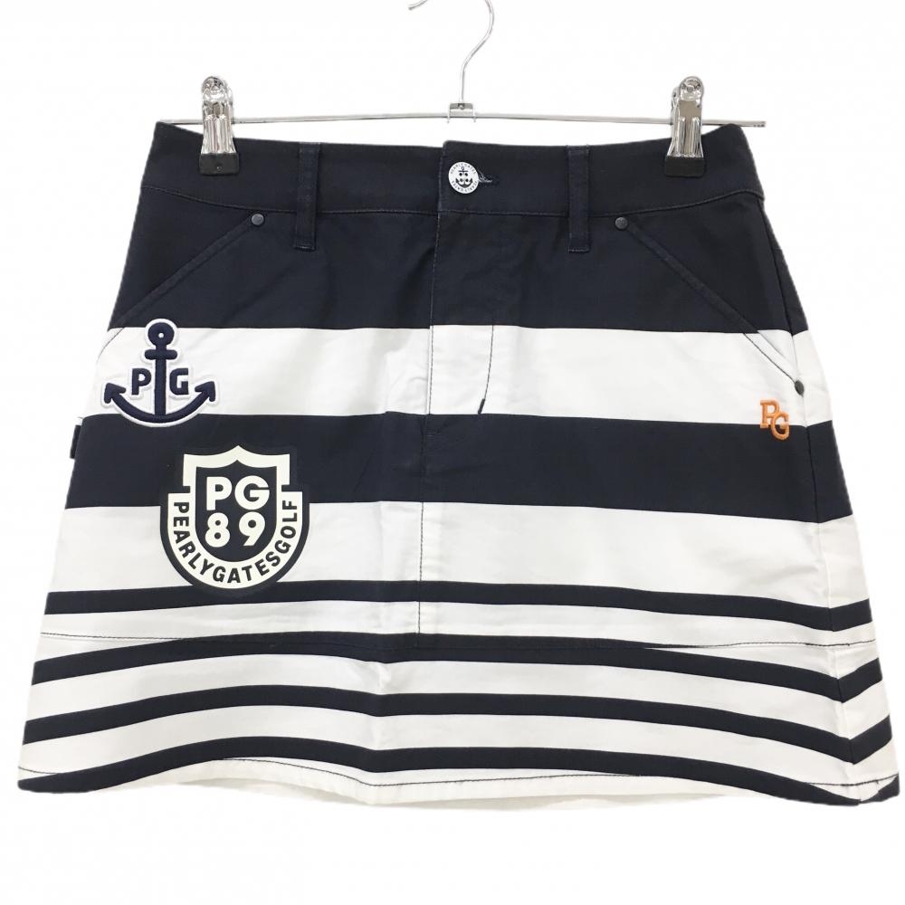 【新品】パーリーゲイツ スカート ネイビー×白 ボーダー ロゴオレンジ レディース 0(S) ゴルフウェア PEARLY GATES