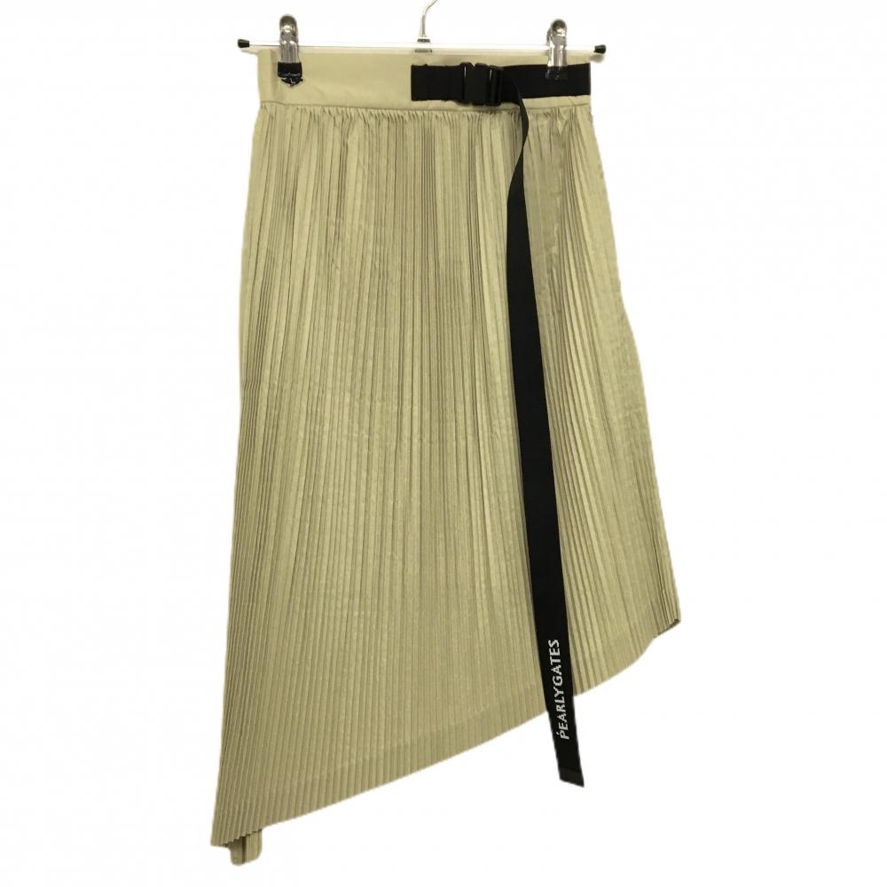 【新品】パーリーゲイツ プリーツスカート ベージュ系×黒 アシンメトリー 裏地付き レディース 0(S) ゴルフウェア PEARLY GATES