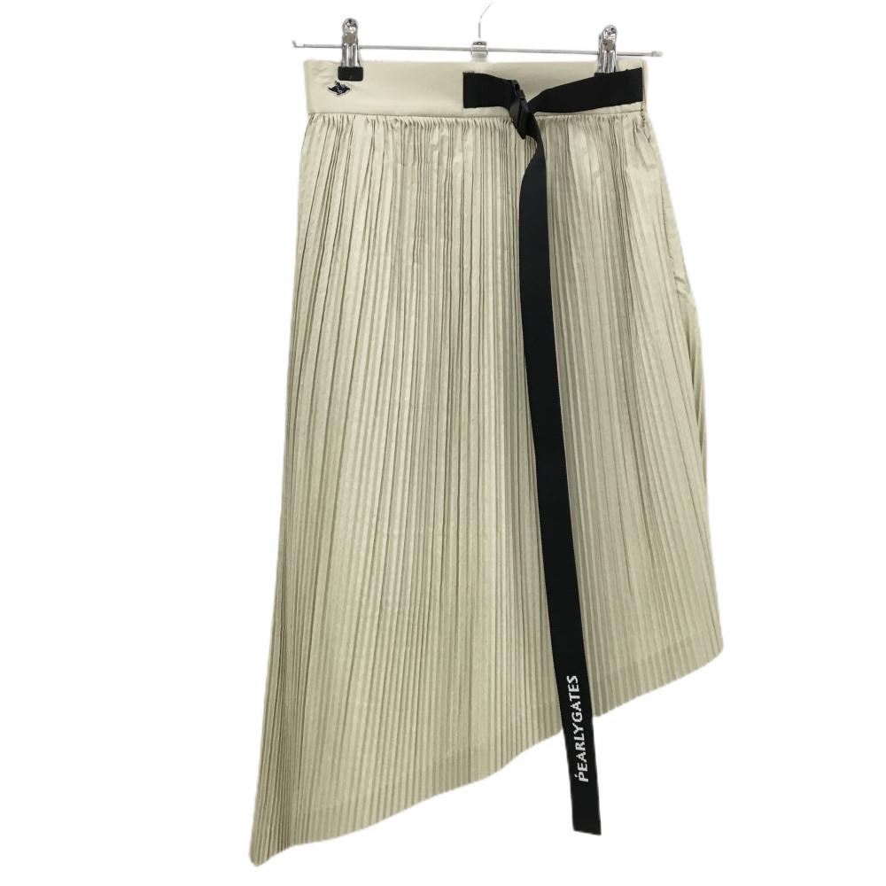 【新品】パーリーゲイツ プリーツスカート ベージュ×黒 アシンメトリー系 裏地付 レディース 0(S) ゴルフウェア PEARLY GATES