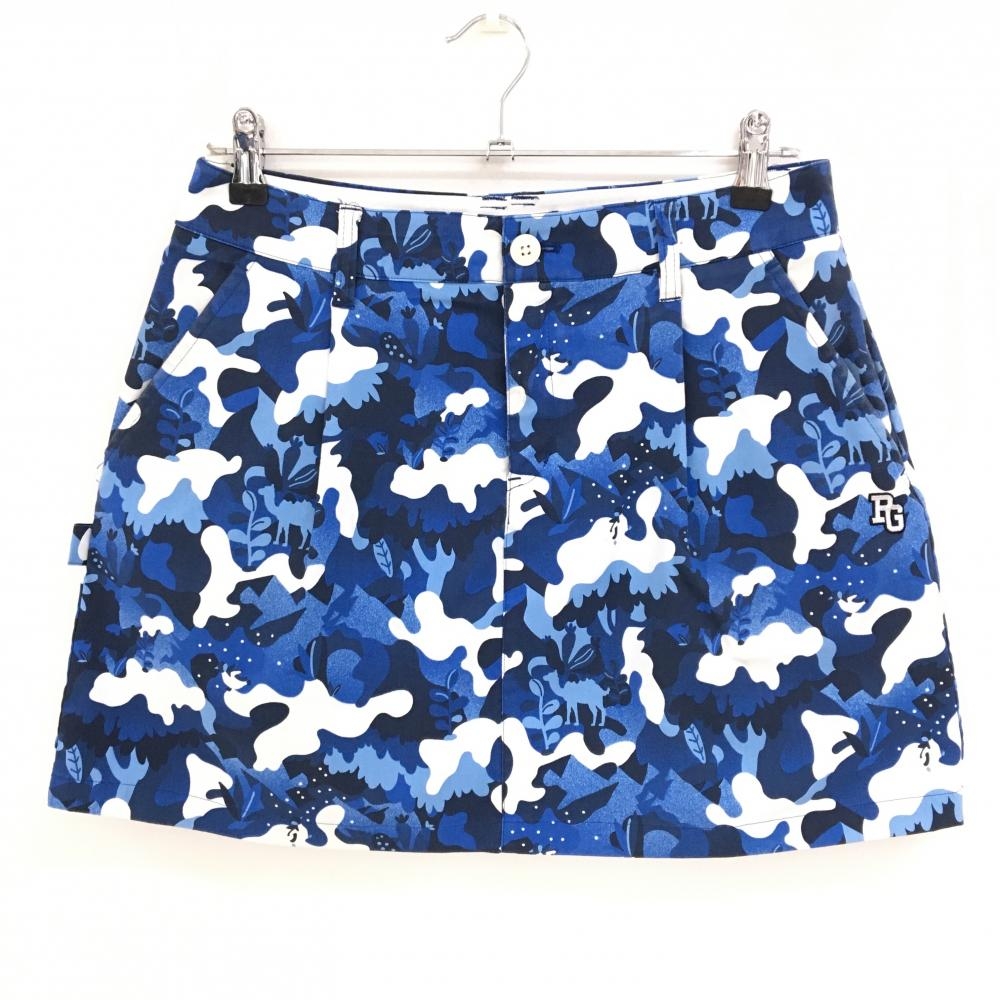 パーリーゲイツ スカート ネイビー×白 カモフラ調柄 ストレッチ 30周年 内側ニコちゃん レディース 2(L) ゴルフウェア PEARLY GATES