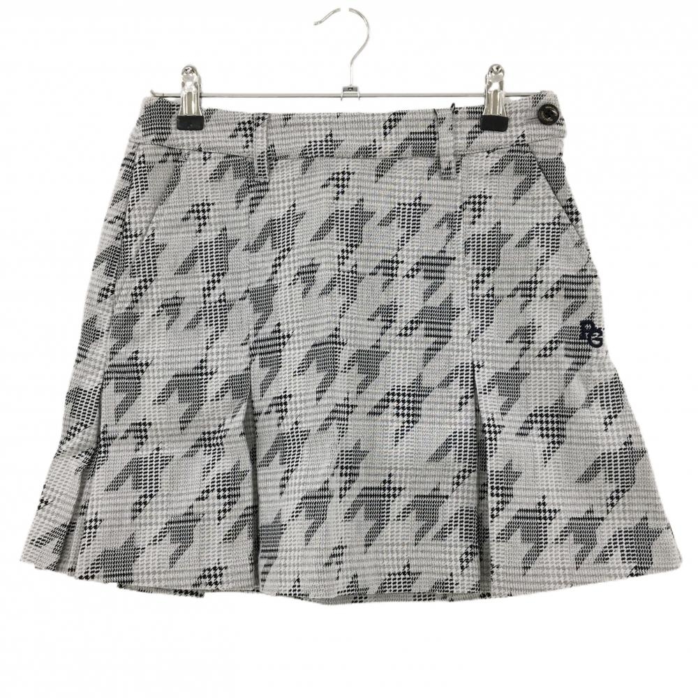 【新品】パーリーゲイツ ボックスプリーツスカート ライトグレー×黒 千鳥柄 ロゴ刺しゅう レディース 0(S) ゴルフウェア PEARLY GATES