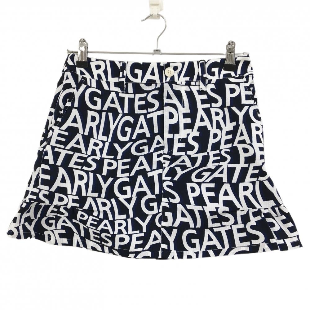 【新品】パーリーゲイツ スカート ダークネイビー×白 ロゴ総柄 サッカー生地 レディース 0(S) ゴルフウェア PEARLY GATES