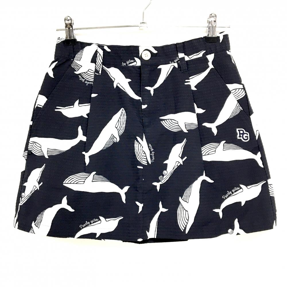 【新品】パーリーゲイツ スカート ネイビー×白 総柄 イルカ クジラ サッカー生地 レディース 0(S) ゴルフウェア PEARLY GATES