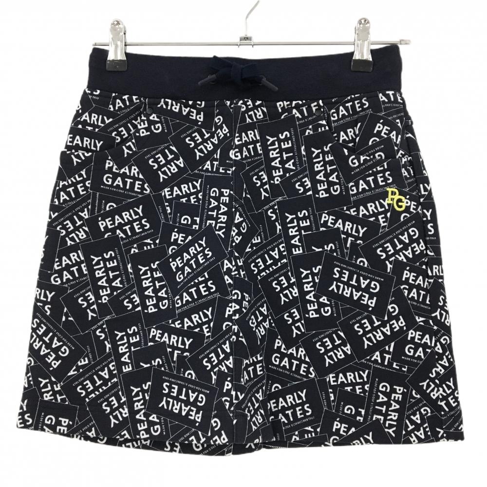 【新品】パーリーゲイツ スカート ネイビー×白 ロゴ総柄 ウエストゴム 調節紐 レディース 0(S) ゴルフウェア PEARLY GATES